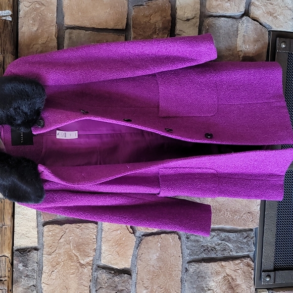 TALBOTS NWT SMALL BRIGHT PURPLE BOUCLE COAT WITH FAUX FUR COLLAR! - Picture 7 of 13